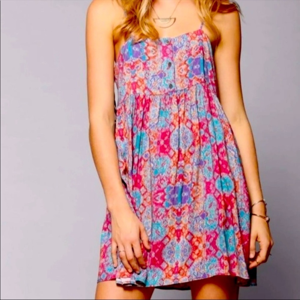Somedays Lovin pink blue floral adjustable spaghetti strap Mini Dress size small